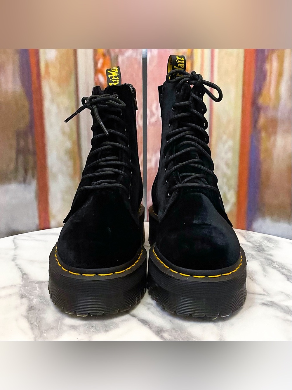 Dr. Martens Jadon Velvet Platform Boots Black Size 7 EUC - Picture 3 of 13